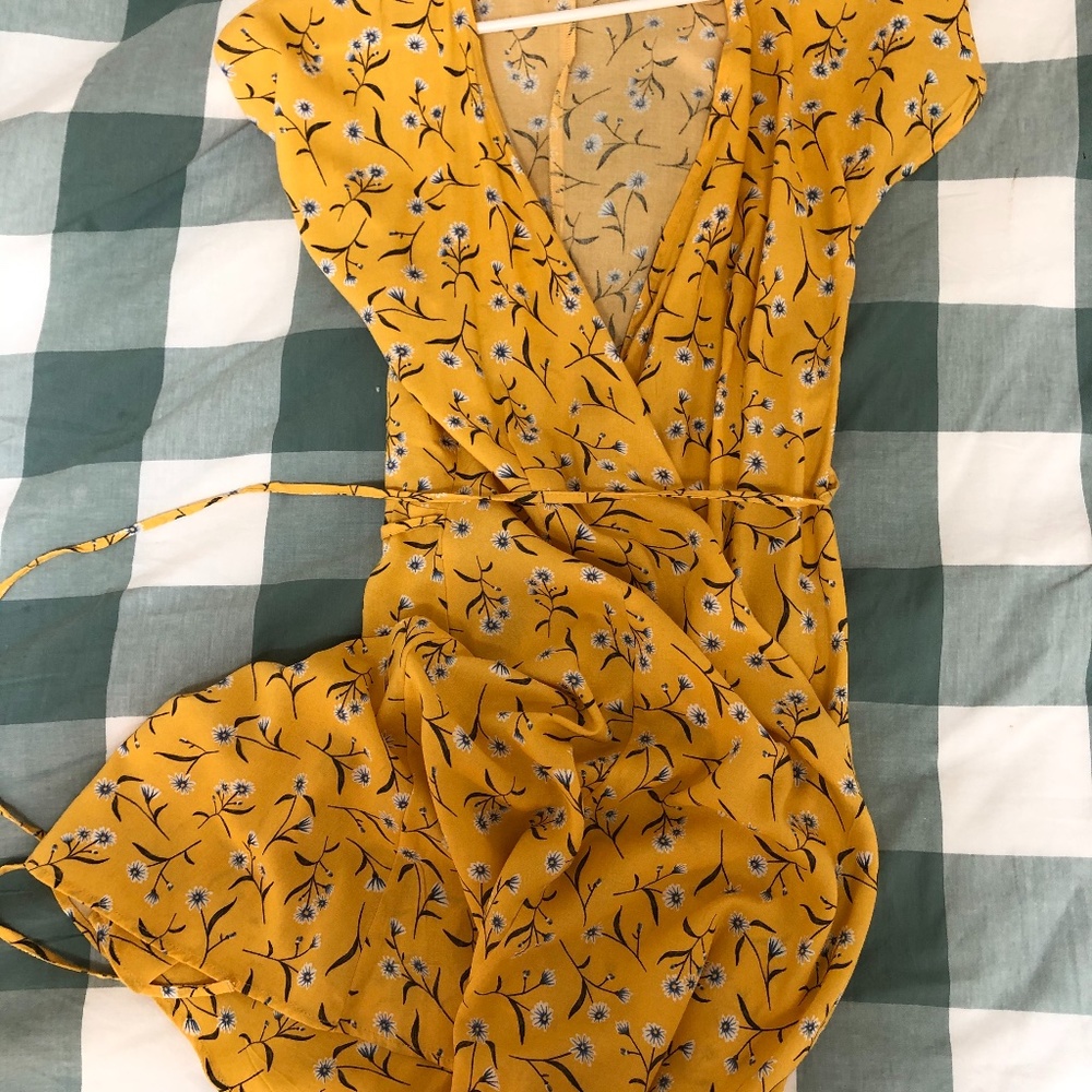 yellow flowery wrap sundress